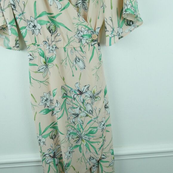 Betabrand XS Wrap Dress Flutter Sleeve Midi Pastel Feminine Floral Cottagecore - Picture 5 of 10